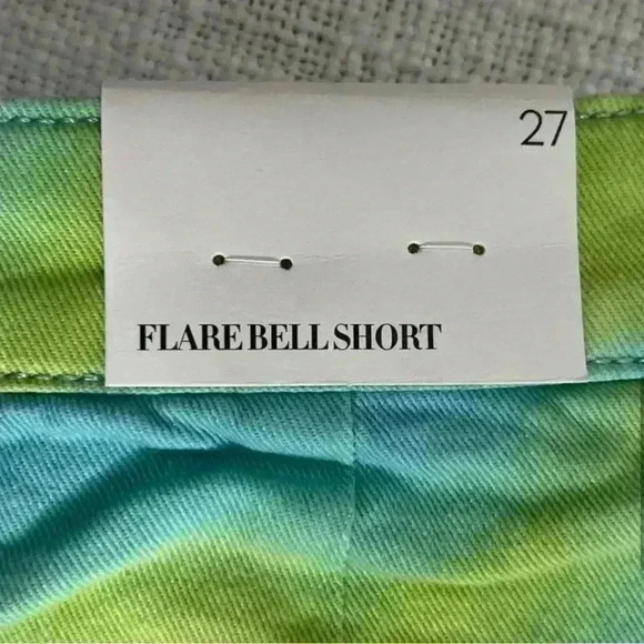We Wore What Flare Bell Shorts, Stretch Twill Denim in Zvi Tie Tye. Size 27. NWT - Picture 7 of 15